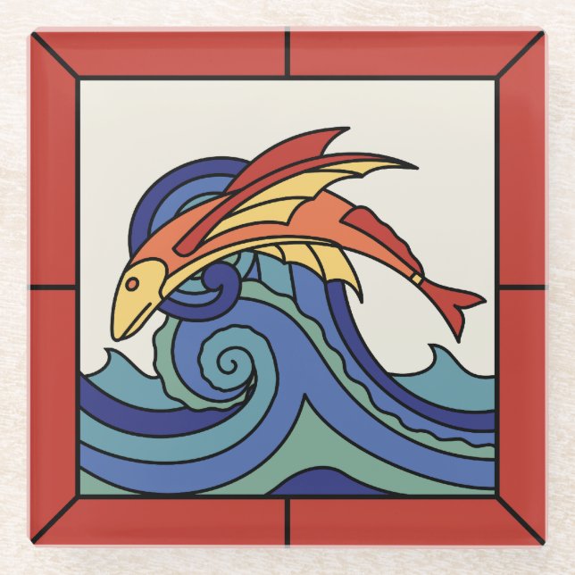 Vinta Catalina Island Tile Design Glasuntersetzer (Vorderseite)