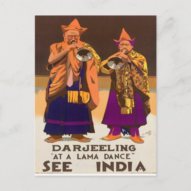 Vintag1934 Siehe India Darjeeling Lama Dance Trave Postkarte (Vorderseite)