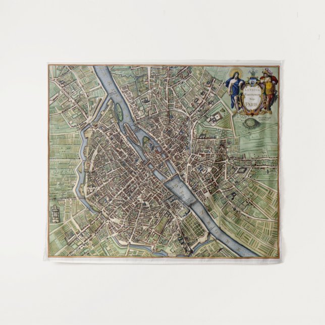 Vintag 1657 Paris City Map Wandteppich (Vorderseite (Horizontal))