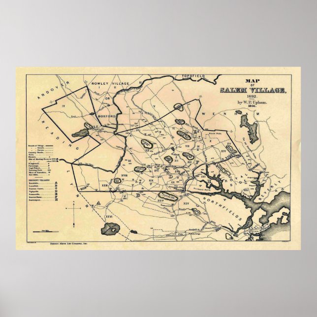 Vintag 1692 Karte von Salem Massachusetts (1866) Poster (Vorne)