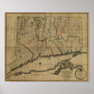 Vintag 1813 Connecticut Map Poster