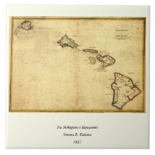 Vintag 1837 Hawaii-Karte - Hawaiianische Inseln Fliese