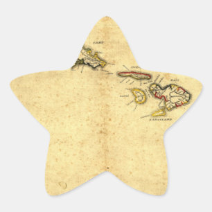 Vintag 1837 Hawaii-Karte - Hawaiianische Inseln Stern-Aufkleber