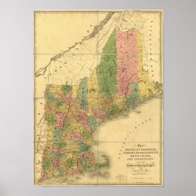 Vintag 1839 New England Map Poster (Vorne)