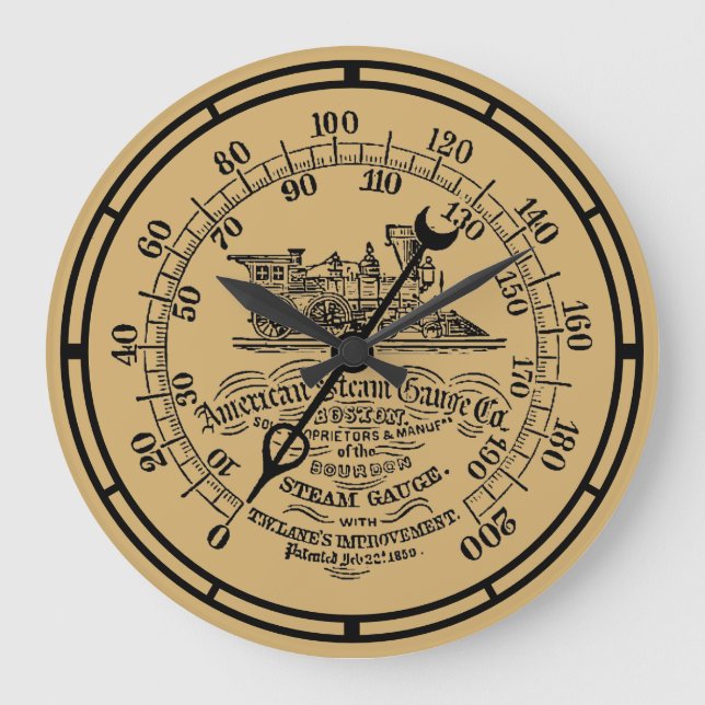 Vintag 1850 Steampunklokomotive Dampfwaage Große Wanduhr (Vorderseite)
