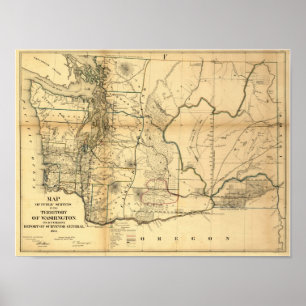 Vintag 1866 Washington Territory Map Poster