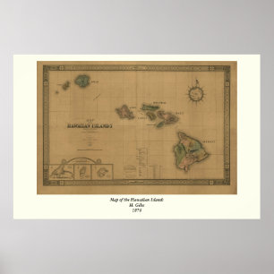 Vintag 1876 Hawaii Map - Hawaiianische Inseln Poster