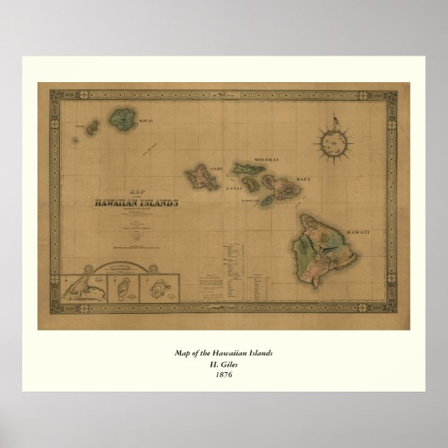 Vintag 1876 Hawaii Map - Hawaiianische Inseln Poster (Vorne)