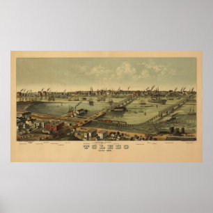 Vintag 1876 Toledo Ohio Karte Poster