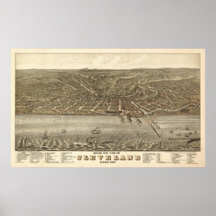 Vintag 1877 Cleveland Ohio View Poster