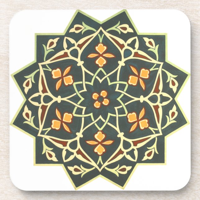 Vintag 1884 Zierkunst Grün Blau Untersetzer (Vorderseite)