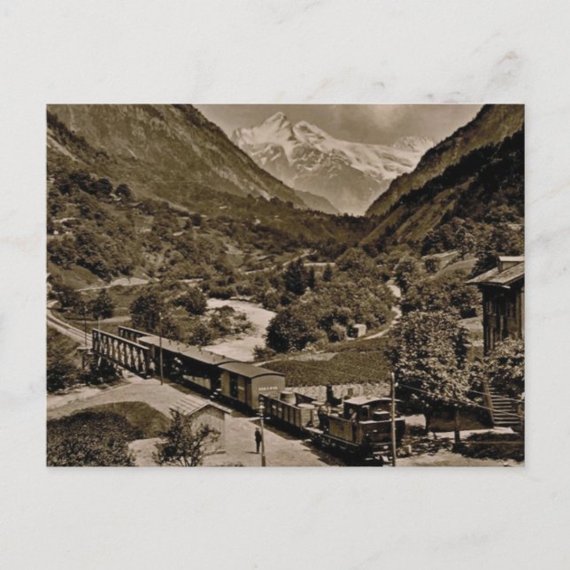 Vintag, 1890, Eisenbahnzug in Grindelwald Postkarte (Vorderseite)