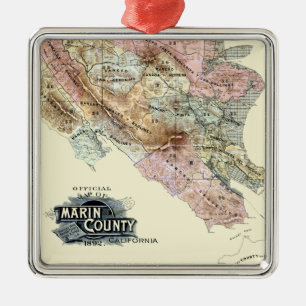 Vintag 1890 Karte des Landkreises Marin Ornament Aus Metall