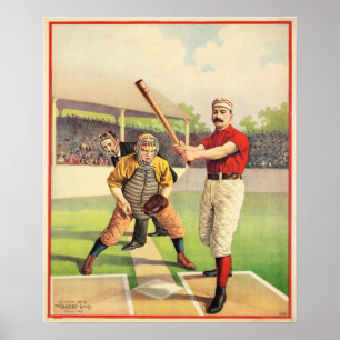 Vintag 1895 American Baseball Player Lithographic Poster