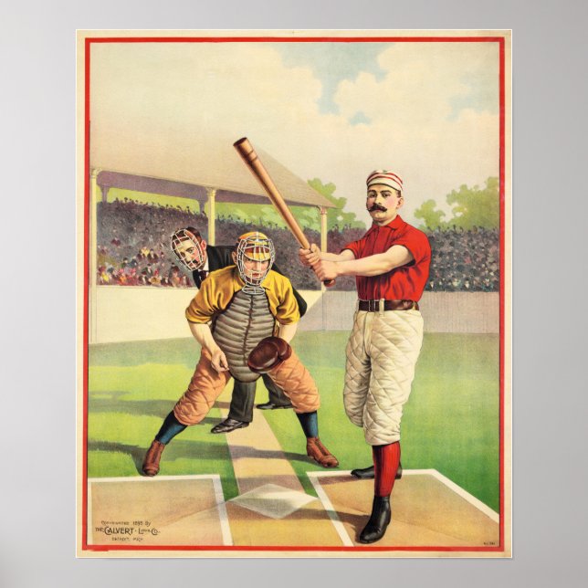 Vintag 1895 American Baseball Player Lithographic Poster (Vorne)