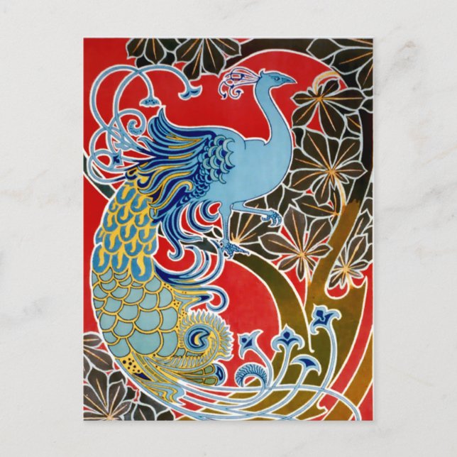 Vintag 1898 Jugendstil-Pfau von Gisbert Combaz Postkarte (Vorderseite)
