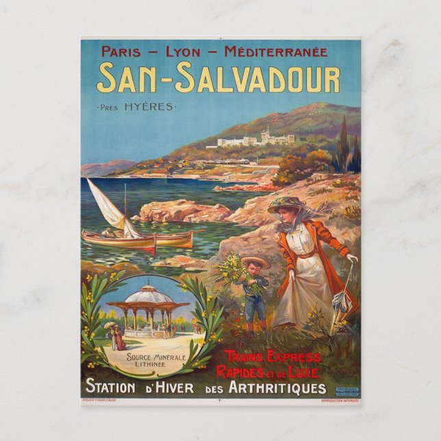 Vintag 1900 San Salvadour Reiseplakat Postkarte (Vorderseite)
