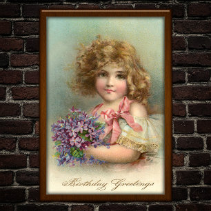 Vintag 1904 Blonde Girl Violets Geburtstagspopster Poster