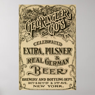 Vintag 1908 Brauerei- und Bierwerbung Poster