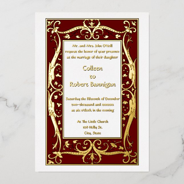 Vintag 1909 Verzierte Weingrenze Folieneinladung (Vorderseite)