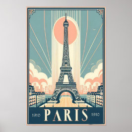 Vintag 1910 Paris Eiffelturm Art Deco Poster