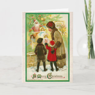 Vintag 1912 Mutter mit Kindern Frohe Weihnachten Karte
