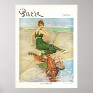 Vintag 1914 Puck Magazine Cover Poster, Beach Poster