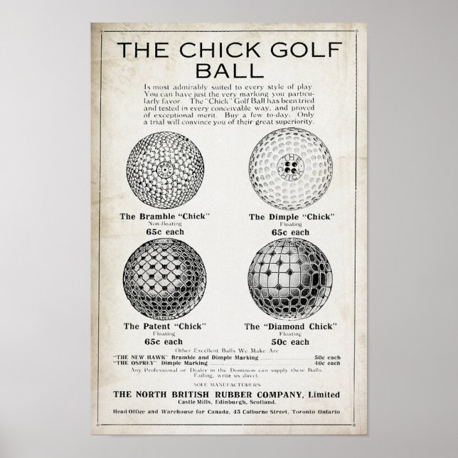 Vintag 1915 Chick Golf Ball Print Poster (Vorne)