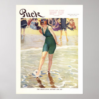 Vintag 1915 Puck Magazine Cover, Beach Poster
