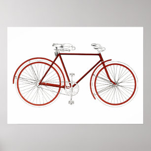 Vintag 1918 Red Bicycle Illustration Poster