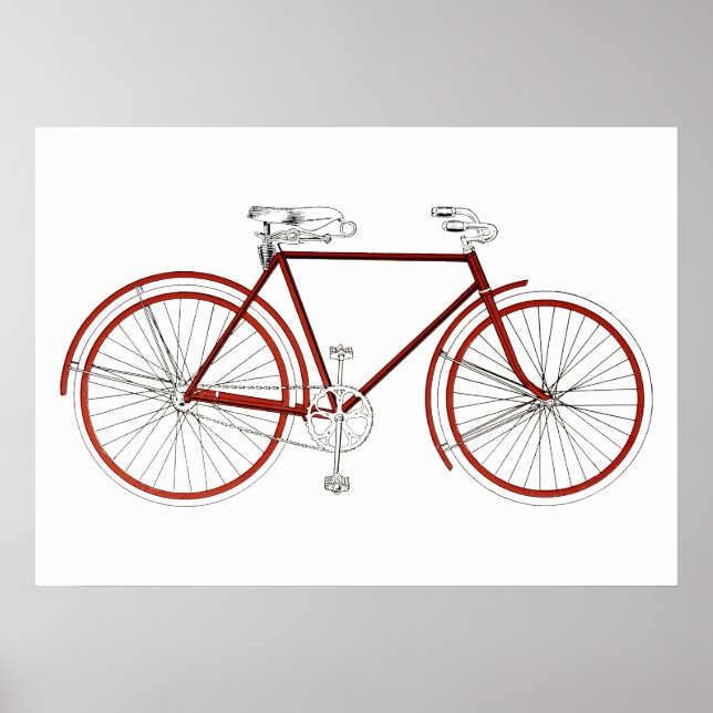 Vintag 1918 Red Bicycle Illustration Poster (Vorne)