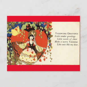 Vintag 1920; Mädchen im Herzen Valentine Postkarte