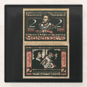 Vintag 1921 2 Mark Notgeld Banknote Glass Coaste Glasuntersetzer