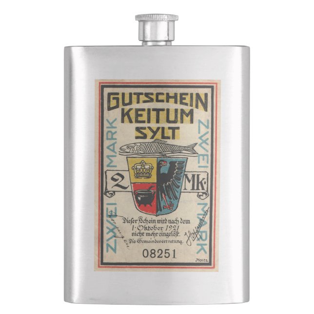 Vintag 1921 2 Mark Notgeld Premium Flask Flachmann (Vorderseite)