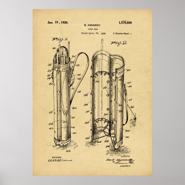 Vintag 1925 Golf Bag Print Poster (Vorne)