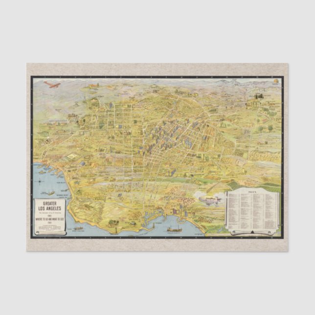 Vintag, 1932 Los Angeles restauriert Karte Decoupa Seidenpapier (Vorderseite)