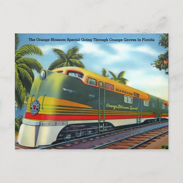 Vintag 1939 Orange Blossom Special Florida Train Postkarte (Vorderseite)