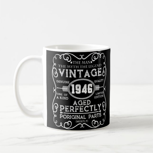 Vintag 1946 Man Myth Legend 75. Geburtstag Kaffeetasse (Links)