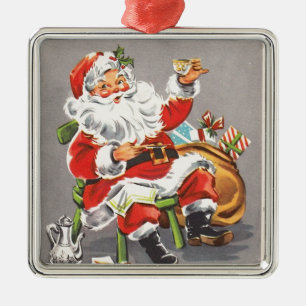 Vintag 1950 Santa Ornament Aus Metall