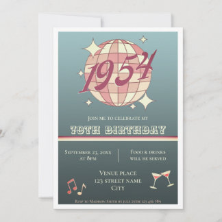 Vintag 1954 70. Geburtstag Retro blau gr Invitatio Einladung