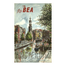 Vintag 1956 Fly BEA Amsterdam UK Travel
