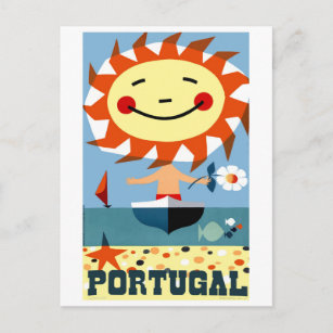 Vintag 1959 Portugal Seaside Travel Poster Postkarte