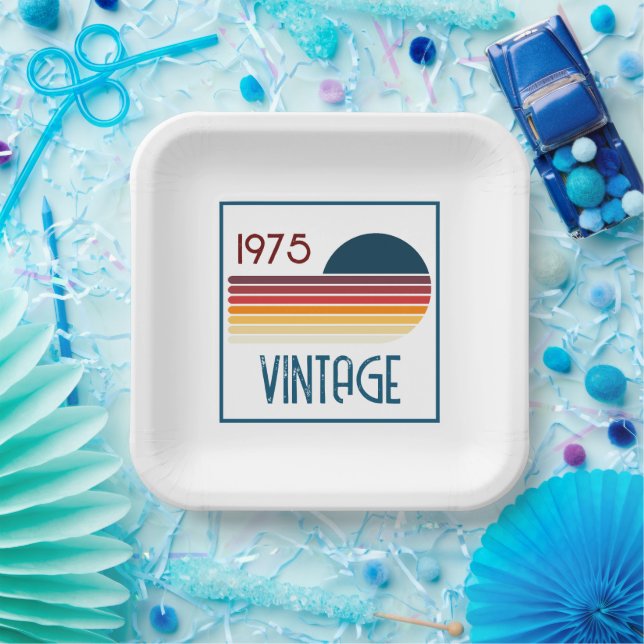 Vintag 1975 Retro Stripe Sun 50. Geburtstag Pappteller (Party)
