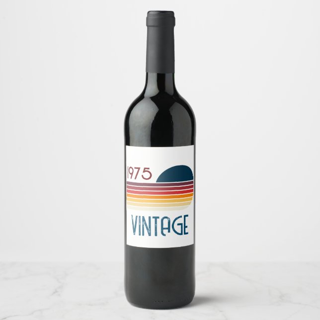 Vintag 1975 Retro Stripe Sun Weinetikett (Vorderseite)