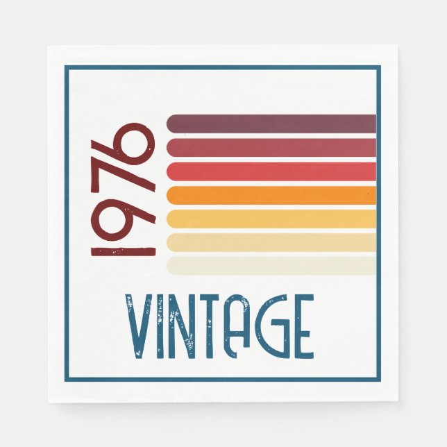 Vintag 1976 Retro Stripe Sun 50. Geburtstag Serviette (Vorderseite)