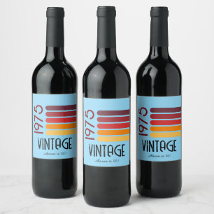 Vintag 1976 Retro Stripe Sun 50. Geburtstag Weinetikett