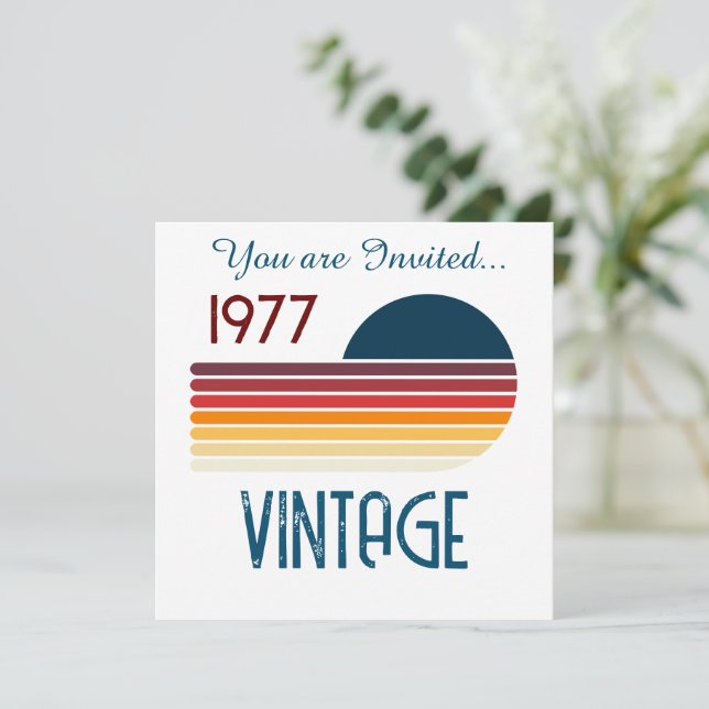 Vintag 1977 Retro Stripe Sun 50. Geburtstag Einladung (Stehend Vorderseite)