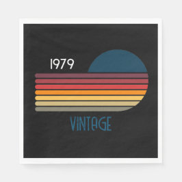 Vintag 1979 Retro Stripe Sun auf schwarz Serviette