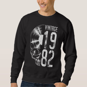 Vintag 1982 Vinyl Record Audiophile Gothic Skull Sweatshirt