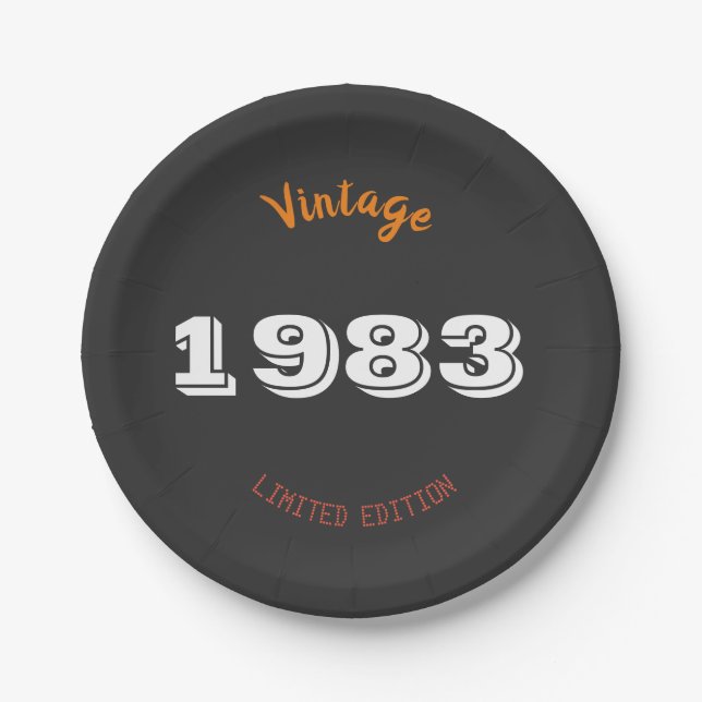 Vintag 1983 Limited Edition 43. Geburtstag Retro Pappteller (Vorderseite)